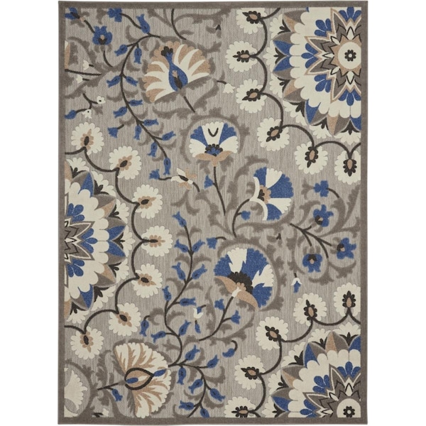 Palacedesigns 8 x 11 ft. Gray & Blue Vines Indoor & Outdoor Area Rug PA2627888 - main